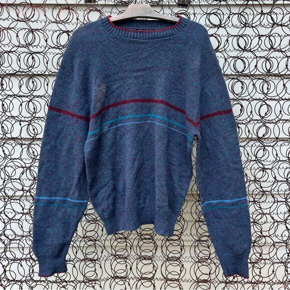 Jantzen Other - Vintage 80s 90s Jantzen dark blue maroon stripe moody sweater LARGE